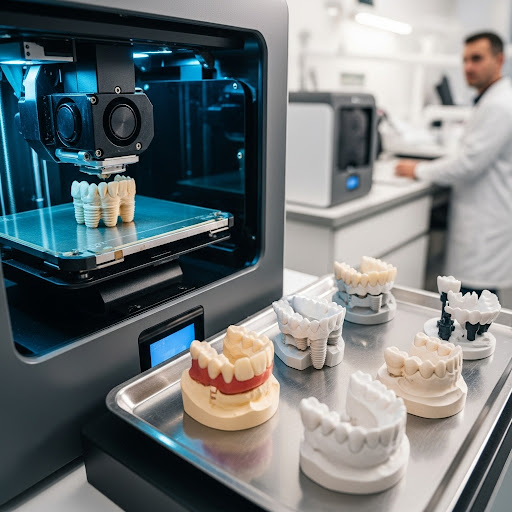 Dental technician adjusting model
