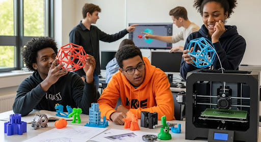 Teacher explaining 3D printed model