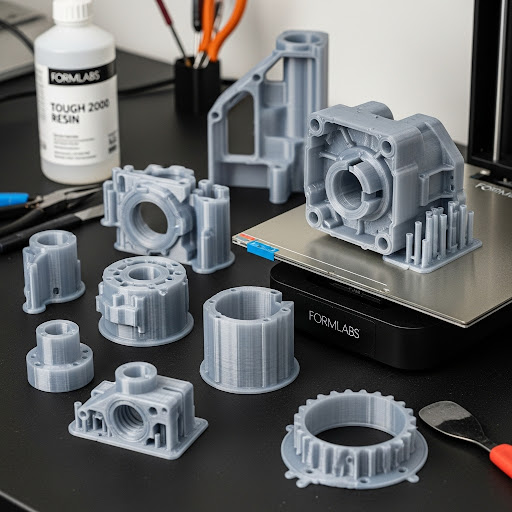 Industrial prototype part on testing bench