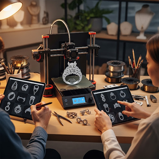 Designer inspecting a jewelry prototype